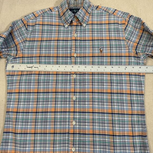 Ralph Lauren Classic Fit Orange Blue Windowpane Plaid Button Shirt Long Sleeve S - Picture 7 of 10
